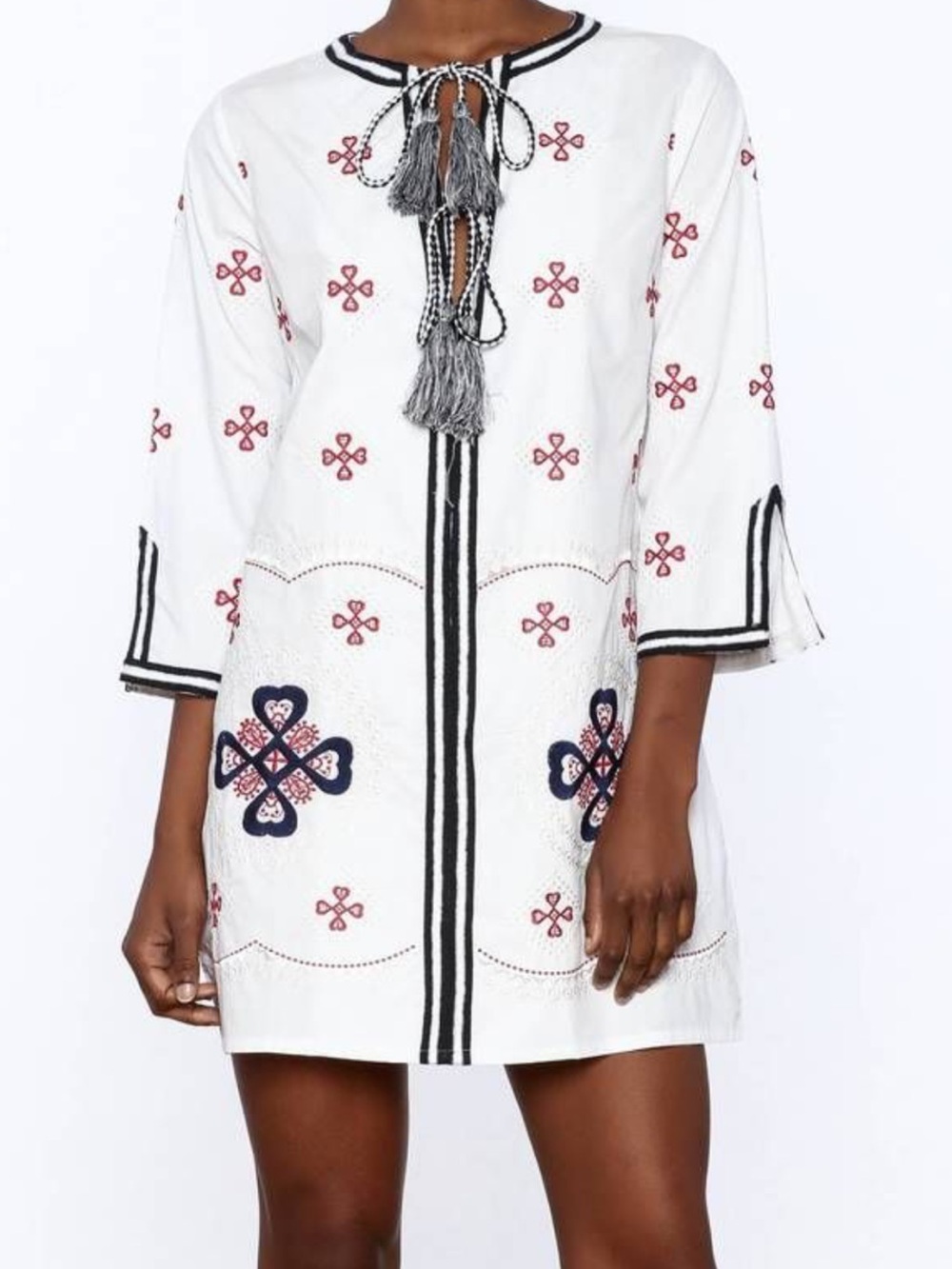 Endless Rose White tunic dress with Navy Braided Detail